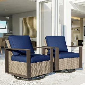 Patio Chairs Set of 2, Outdoor Swivel Rocker Patio Chairs, Metal Patio Furniture with Deep Seating, Thicken Cushions for Deck, Porch, Yard Use (Blue, 2 PCS/Swivel)