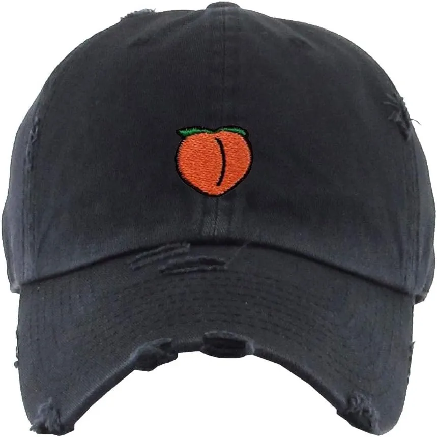 Peach Peachy Vintage Baseball Cap Embroidered Cotton Adjustable Distressed Dad Hat