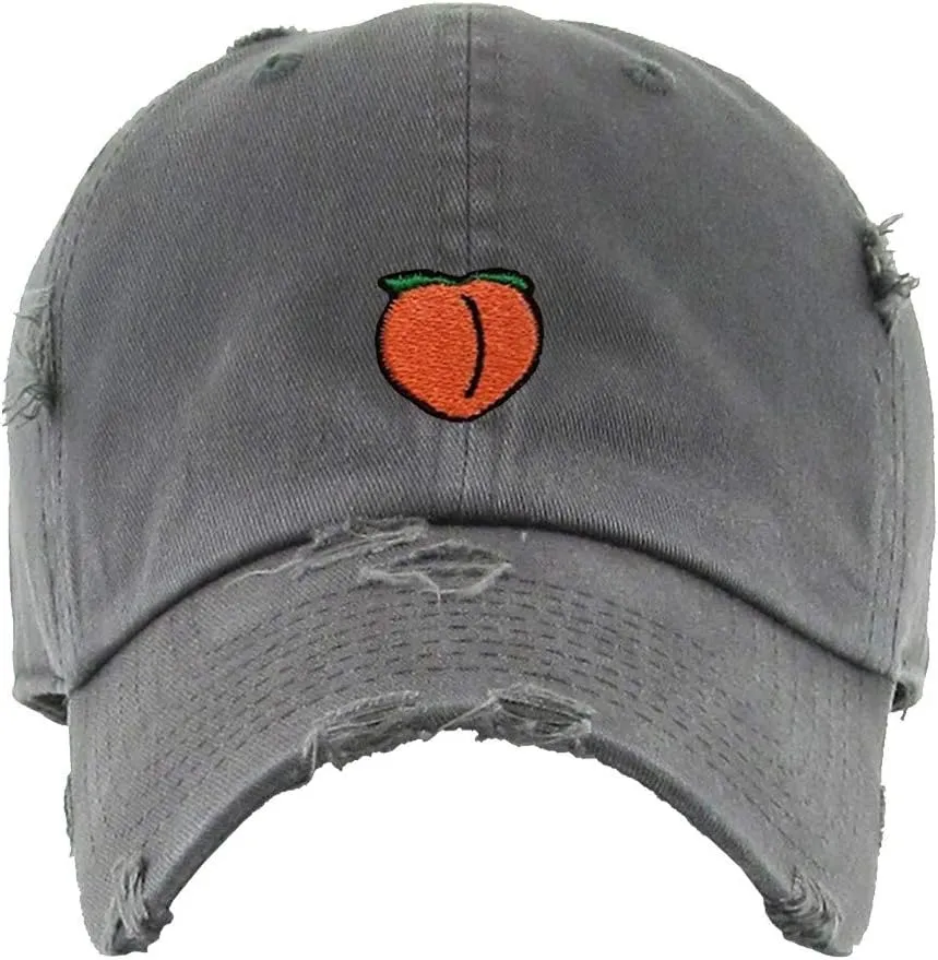 Peach Peachy Vintage Baseball Cap Embroidered Cotton Adjustable Distressed Dad Hat