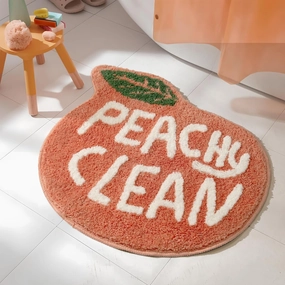 Peach Bathroom Rugs and Mat Cute Cartoon Decor Plush Non-Slip and Absorbent Bathtub Rug Washable
