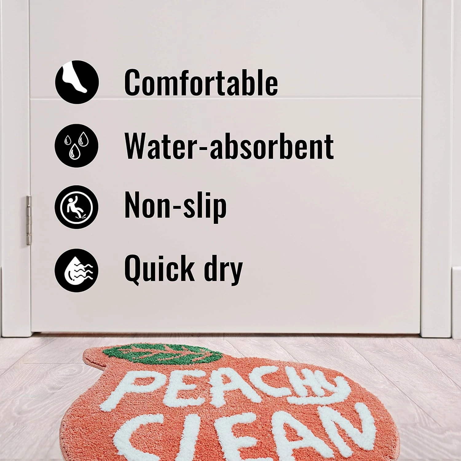 Peach Bathroom Rugs and Mat Cute Cartoon Decor Plush Non-Slip and Absorbent Bathtub Rug Washable