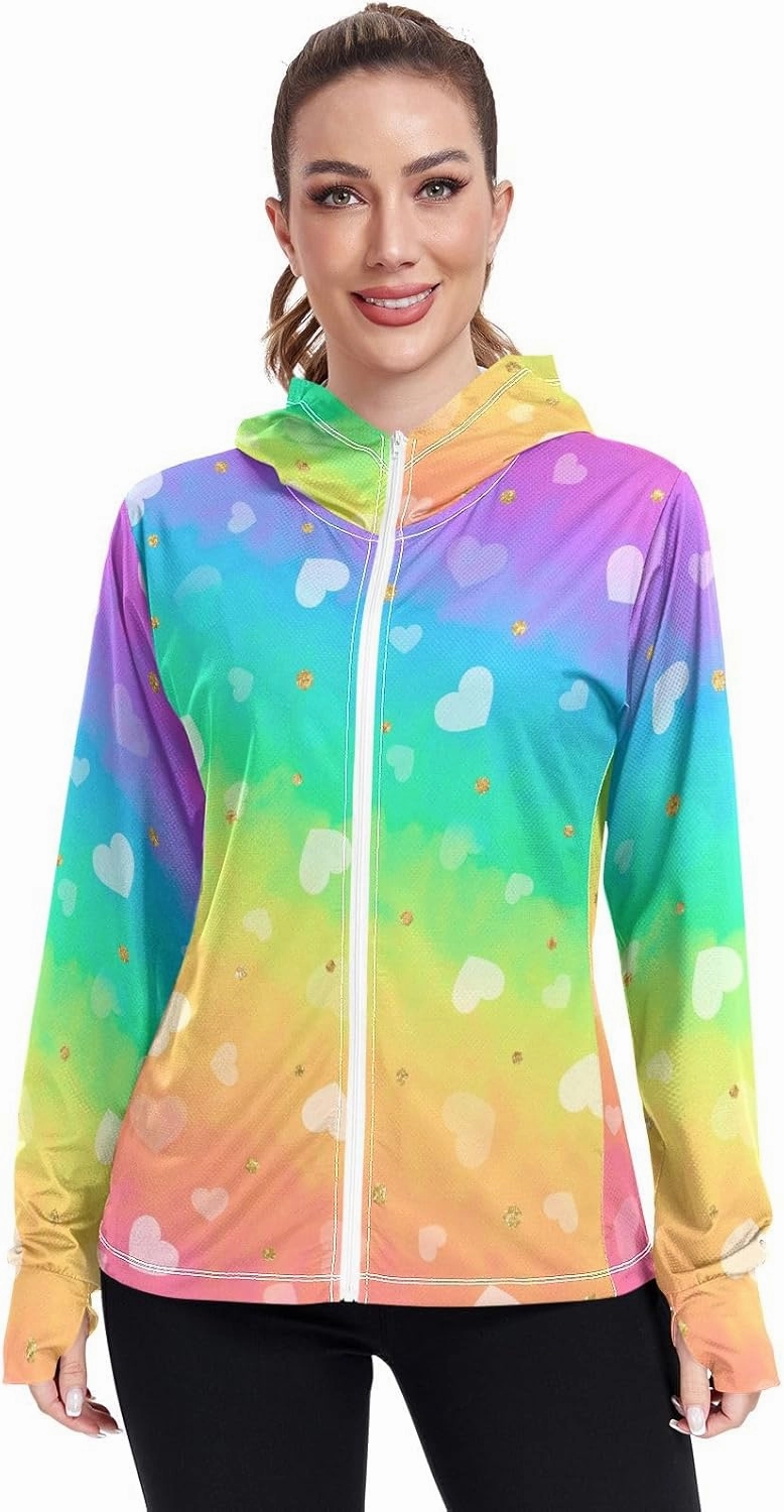 Peach Gradient Upf Hoodie Upf 50 , Lightweight Long Sleeve Shirt Women, Zip Workout Jacket, Outdoor Clothing Women