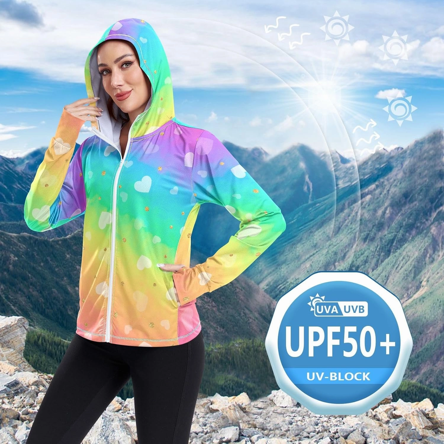 Peach Gradient Upf Hoodie Upf 50 , Lightweight Long Sleeve Shirt Women, Zip Workout Jacket, Outdoor Clothing Women