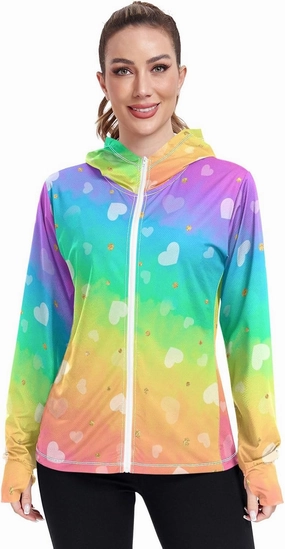 Peach Gradient Upf Hoodie Upf 50 , Lightweight Long Sleeve Shirt Women, Zip Workout Jacket, Outdoor Clothing Women