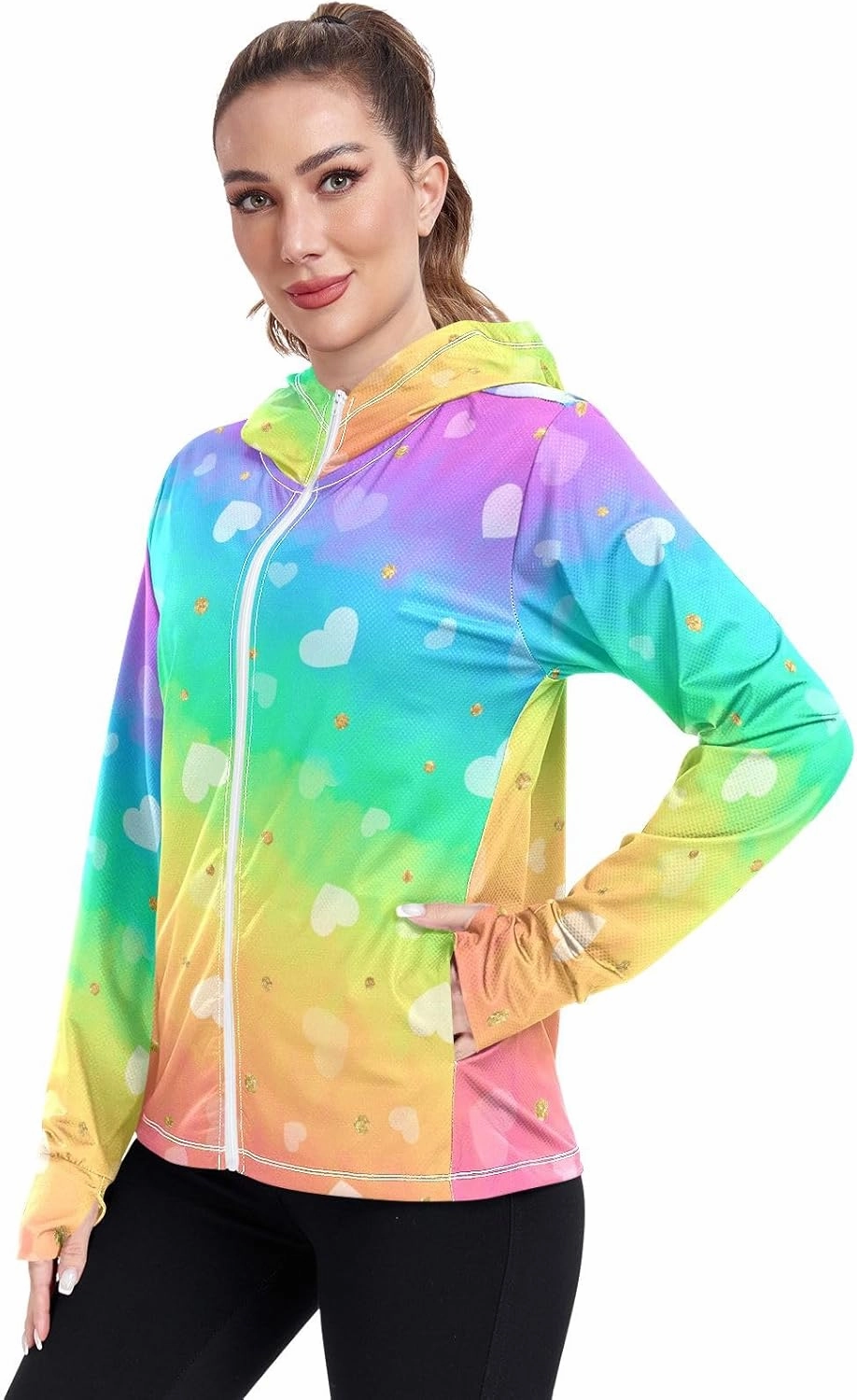 Peach Gradient Upf Hoodie Upf 50 , Lightweight Long Sleeve Shirt Women, Zip Workout Jacket, Outdoor Clothing Women