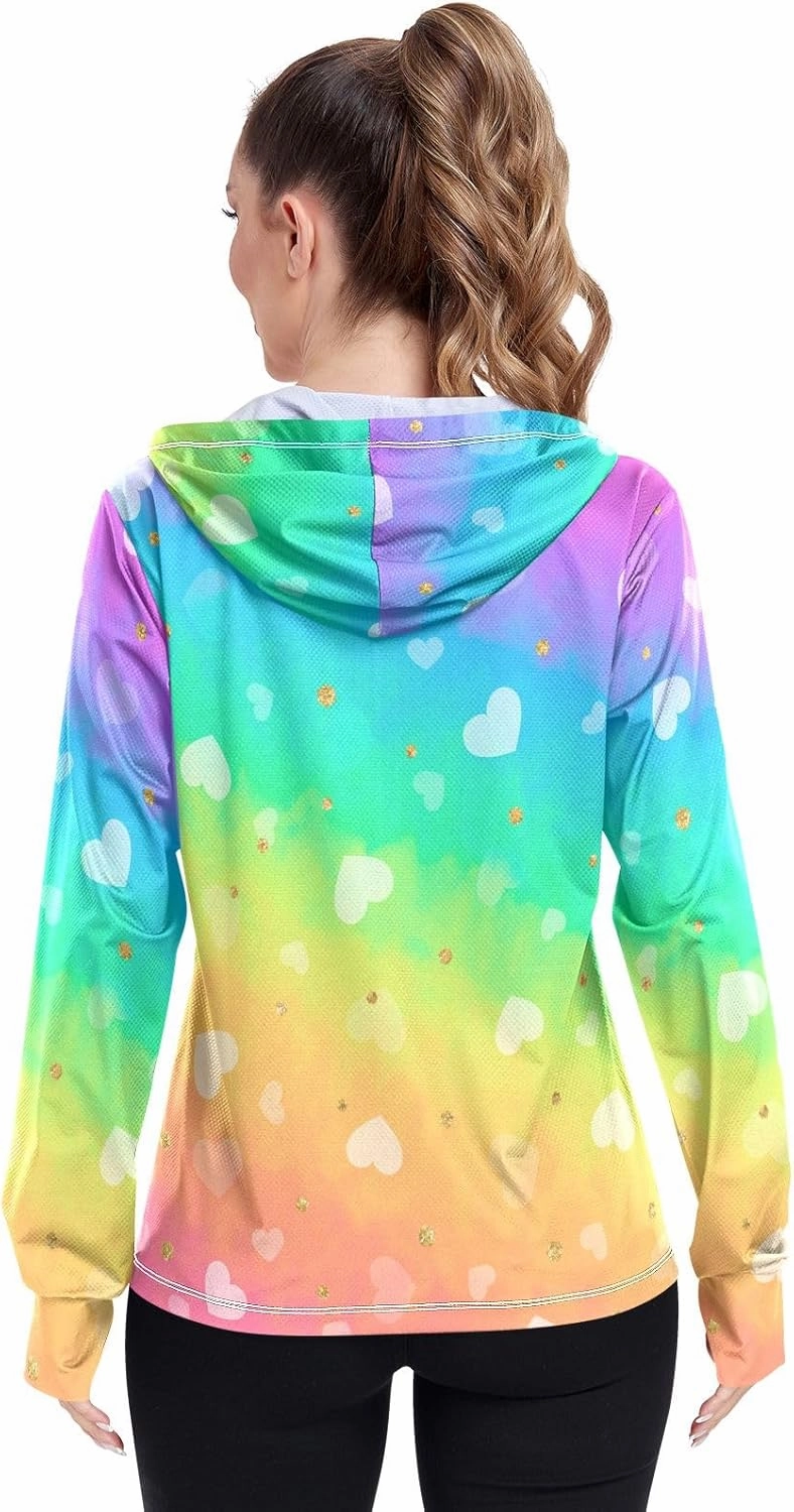 Peach Gradient Upf Hoodie Upf 50 , Lightweight Long Sleeve Shirt Women, Zip Workout Jacket, Outdoor Clothing Women