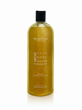 Pecksniff's Active Men's 3-in-1 Cleansing Gel - Invigorating Blend of Mandarin, Zest, and Cedarwood - All-In-One Face, Body, Hair Wash - 33.8 oz (1L) Large Bottle - Comprehensive Grooming Solution