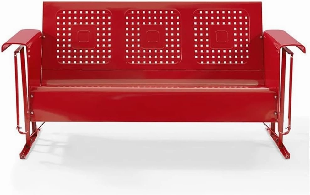 Pemberly Row Metal Gliding Patio Sofa w/Rocking Mechanism in Bright Red Gloss