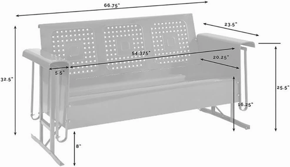 Pemberly Row Metal Gliding Patio Sofa w/Rocking Mechanism in Bright Red Gloss