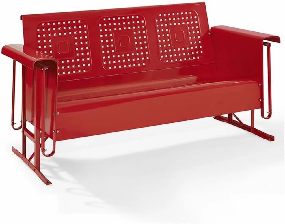 Pemberly Row Metal Gliding Patio Sofa w/Rocking Mechanism in Bright Red Gloss