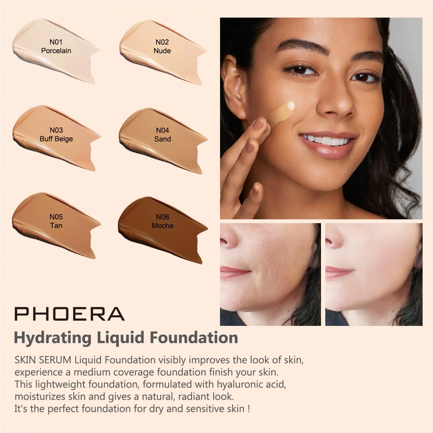 PHOERA Foundation Full Coverage,and Medium Coverage 2024 New PHOERA Foundation Makeup for Mature Skin, Wrinkles Matte Natural Finish for a Flawless Complexion (101 N02/ Porcelain Nude)