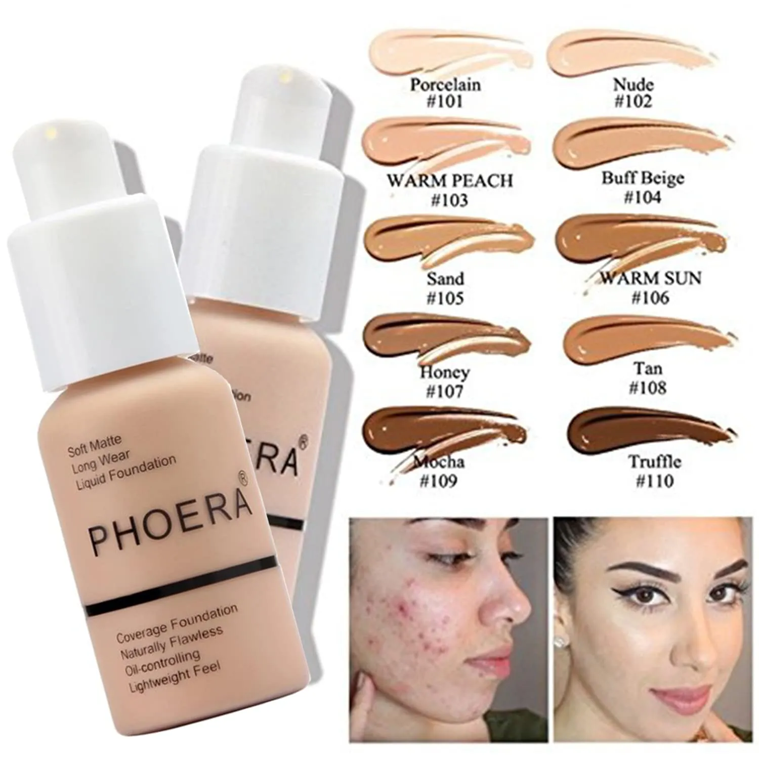 PHOERA Foundation,3 PCS Contour Stick Makeup Kit,Shades with Highlighter Stick,Blush Stick and Bronzer Contour,PHOERA Makeup Wrinkles Matte Natural Finish (101  Fair Contour/Porcelain #01,#08,#13)