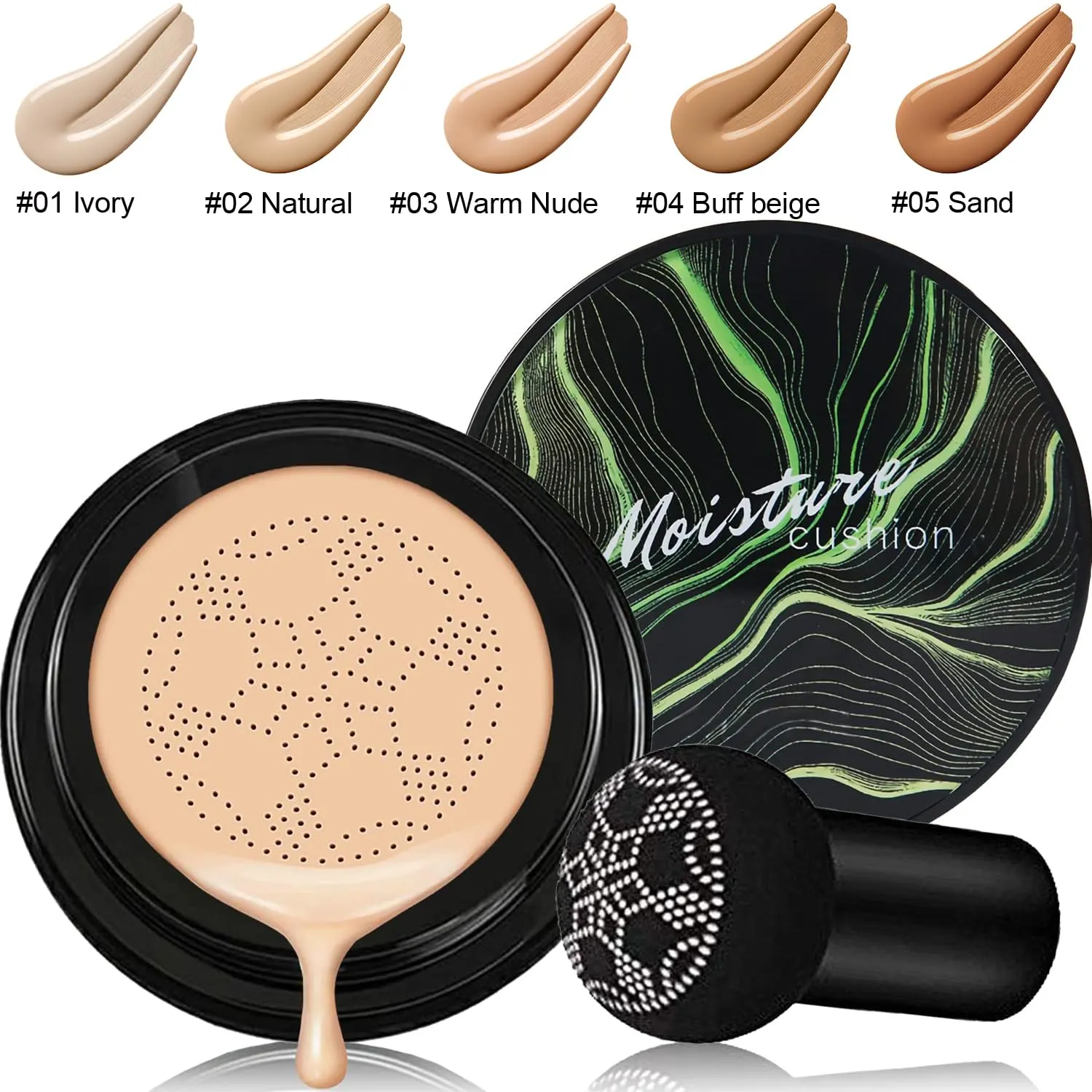 PHOERA Foundation,Mushroom Head Air Cushion CC Cream Natural Foundation, PHOERA Primer, PHOERA Powder, Kabuki Makeup Brushes Foundation Brush Powder Brush (101 Porcelain 01 Ivory CC)