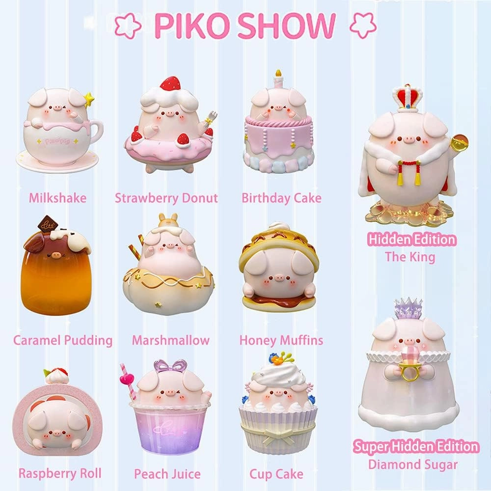 Piko Pig Dessert Series Blind Box Toys for Girls Kawaii Figures Action Cute Model Birthday Gift Guess Blind Bag Random Collection Toys Collectible Desktop Ornaments（9 Pack）