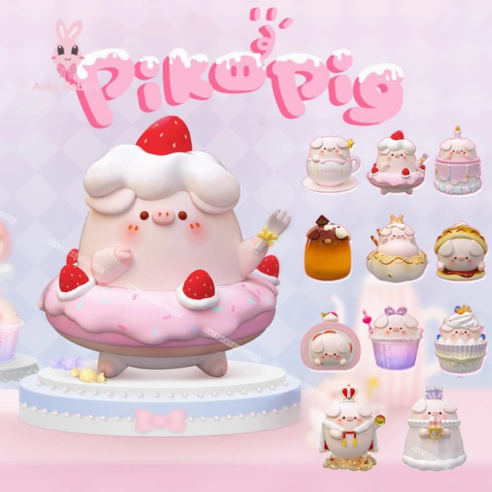 Piko Pig Dessert Series Blind Box Toys for Girls Kawaii Figures Action Cute Model Birthday Gift Guess Blind Bag Random Collection Toys Collectible Desktop Ornaments（9 Pack）