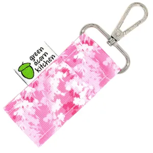 Pink Floral Lip Balm Holder - Holds Lip Balm or Chap Stick - Clips to Keychain, Purse, Lanyard or Backpack - Handmade by Green Acorn Kitchen