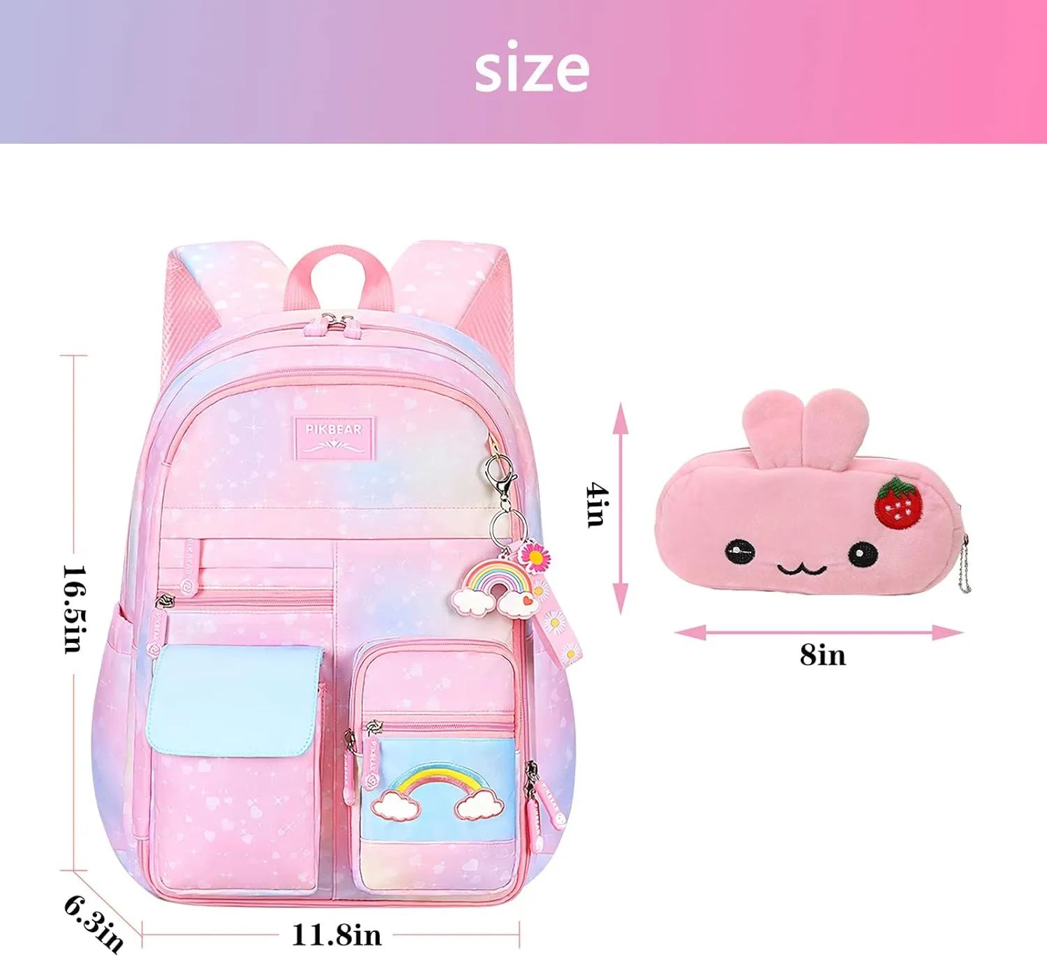Pink Kawaii Backpack Starry Rainbow Bookbag Cute Large Capacity Backpack Multifunction Fashion Casual Laptop Travel Bag For Girl (Pink-17inch)