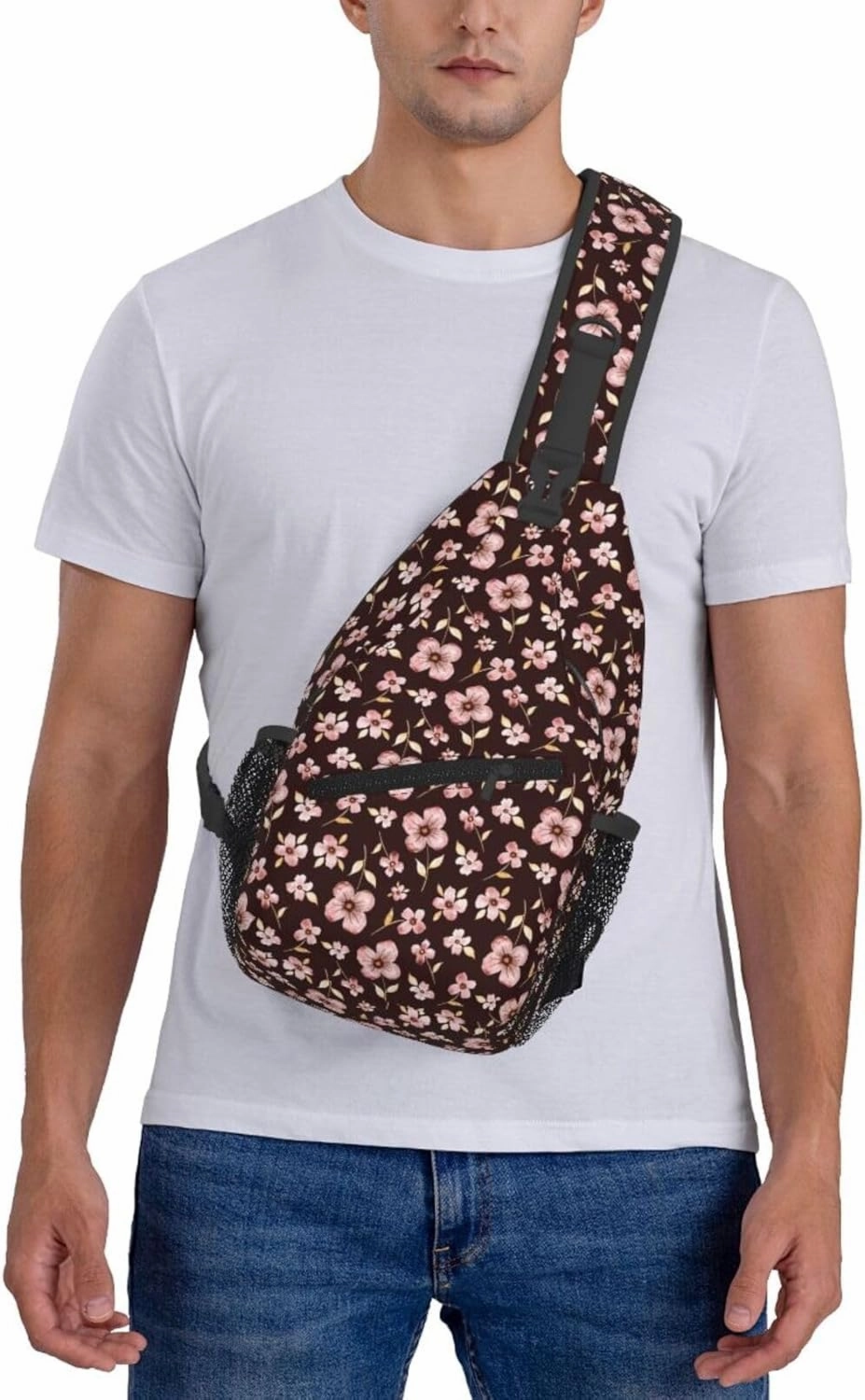 Pink Bright Peach Blossom Flowers Cross Chest Bag Diagonally Hiking Crossbody Bag Travel Shoulder Daypack Lightweight Sling Backpack Cycling Daypacks Fitness Chest Backpacks