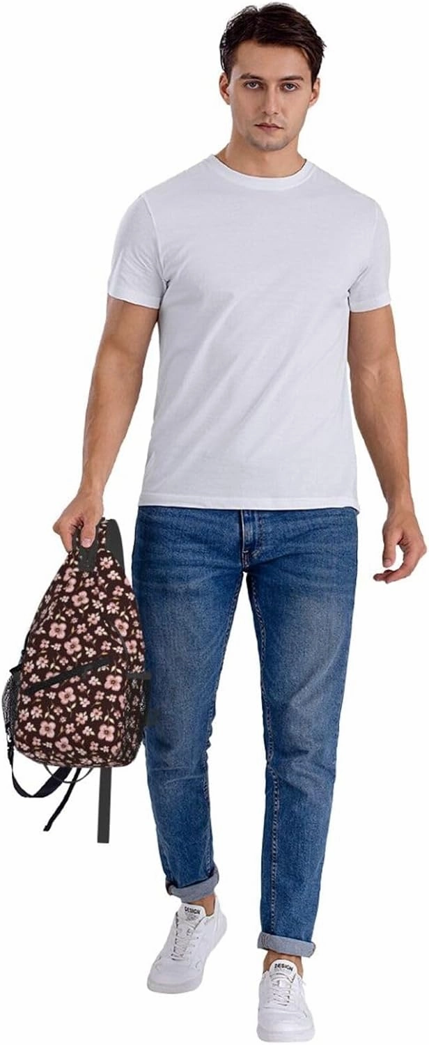 Pink Bright Peach Blossom Flowers Cross Chest Bag Diagonally Hiking Crossbody Bag Travel Shoulder Daypack Lightweight Sling Backpack Cycling Daypacks Fitness Chest Backpacks