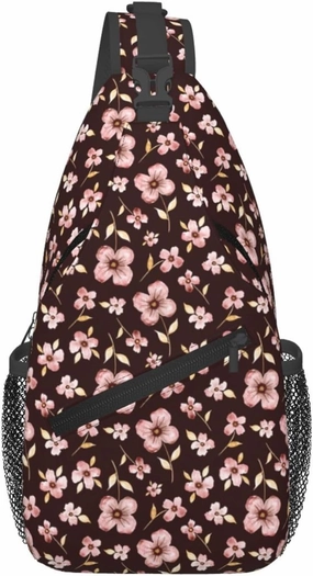 Pink Bright Peach Blossom Flowers Cross Chest Bag Diagonally Hiking Crossbody Bag Travel Shoulder Daypack Lightweight Sling Backpack Cycling Daypacks Fitness Chest Backpacks
