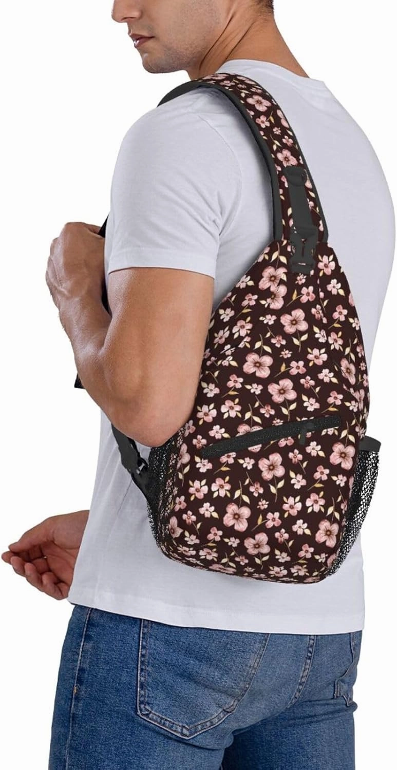 Pink Bright Peach Blossom Flowers Cross Chest Bag Diagonally Hiking Crossbody Bag Travel Shoulder Daypack Lightweight Sling Backpack Cycling Daypacks Fitness Chest Backpacks