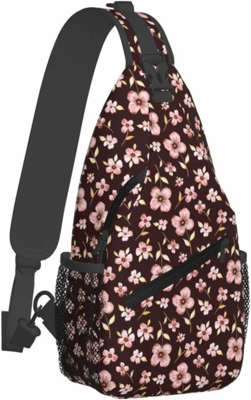 Pink Bright Peach Blossom Flowers Cross Chest Bag Diagonally Hiking Crossbody Bag Travel Shoulder Daypack Lightweight Sling Backpack Cycling Daypacks Fitness Chest Backpacks