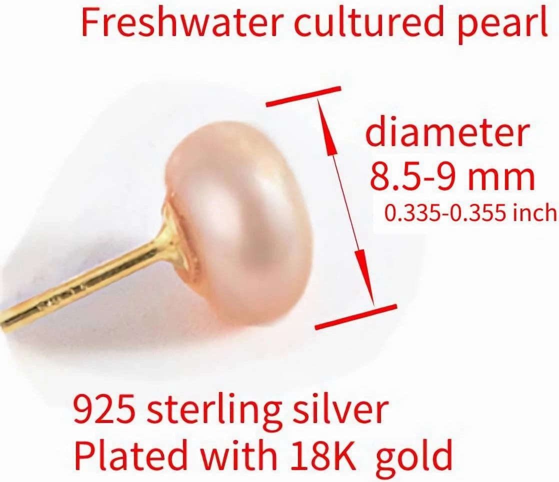pink pearls 18K plate Gold stud Earrings for women Ladies Girl，Handpicked Genuine Freshwater's aquaculture Cultured AAAA  Pearls.