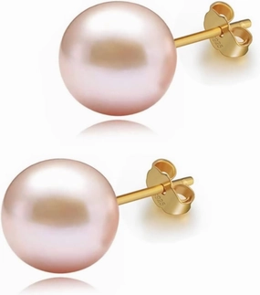 pink pearls 18K plate Gold stud Earrings for women Ladies Girl，Handpicked Genuine Freshwater's aquaculture Cultured AAAA  Pearls.