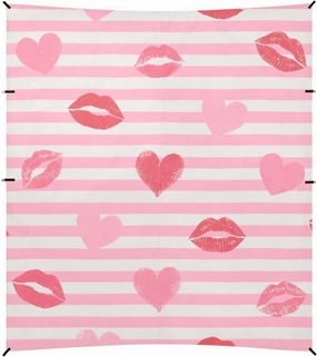 Pink White Stripes Heart Lip Love Foldable Beach Canopy UPF50 Water-Resistant Shade Sun Shelter with Sandbags and Shovel for Family Trips, Picnics & Camping