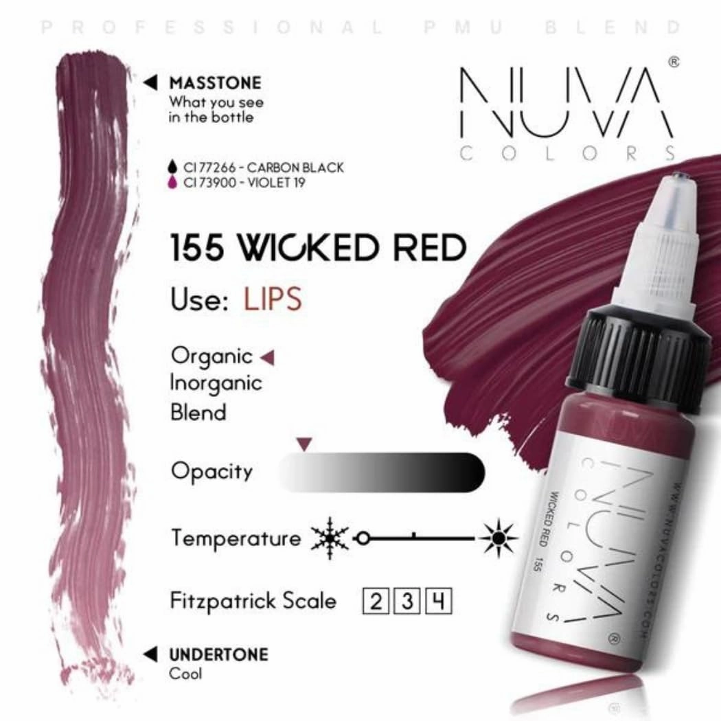 PMU Lip Pigment, Customizable, Cool Undertone for Lip Blushing & More, Vegan, Made in USA (Wicked Red)