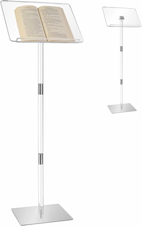 Podium Stand, Lecterns & Podiums, Acrylic Adjustable Angles with Metal Base, Podium for Church, Weddings, Classroom, Speech, 16" L x 12" W x 42.5" H (Clear)