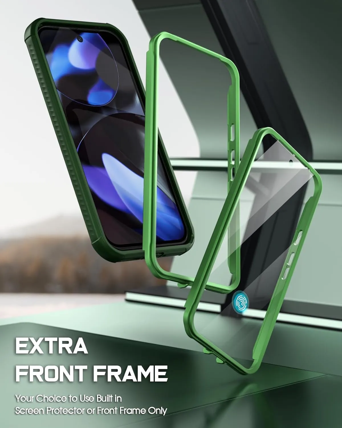 Poetic Guardian Case for Google Pixel 9/9 Pro 5G 6.3 inch, Built-in Screen Protector [Work with Fingerprint ID], [2 Front Frame] Full Body Shockproof Rugged Clear Cover Case, Green/Clear