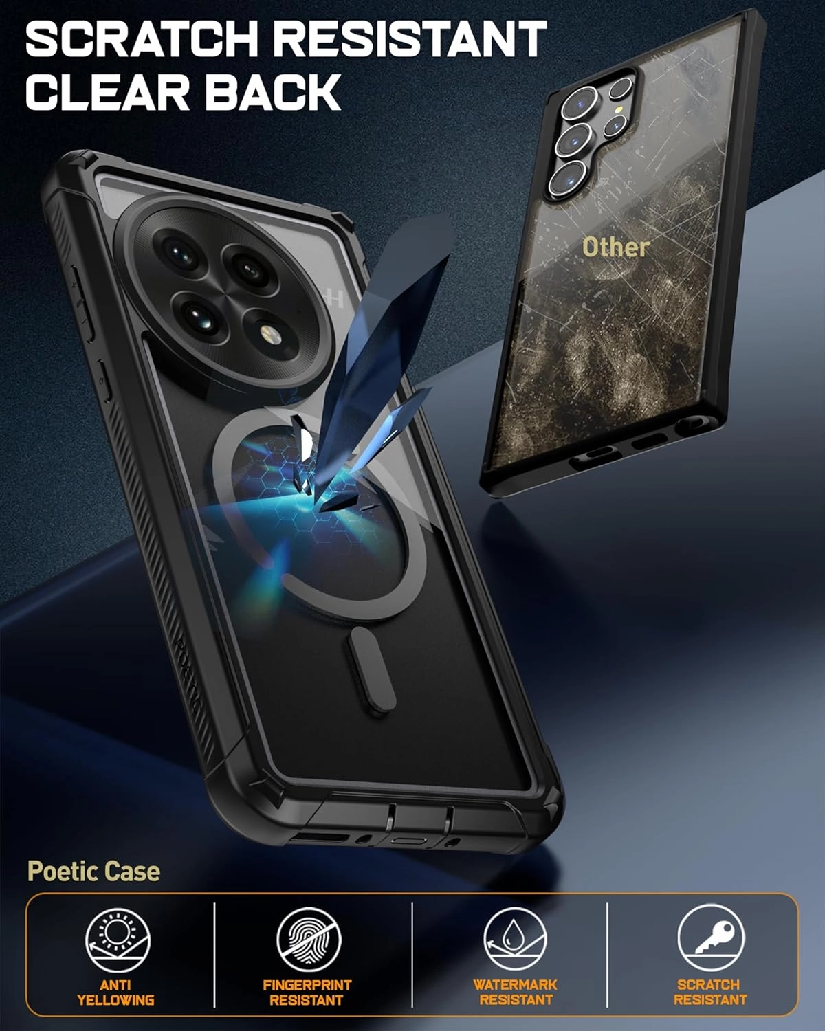 Poetic Guardian Case for OnePlus 13 5G, Built-in Screen Protector [Work with Fingerprint ID], [2 Front Frame] Full Body Shockproof Rugged Clear Cover Case, Black/Clear