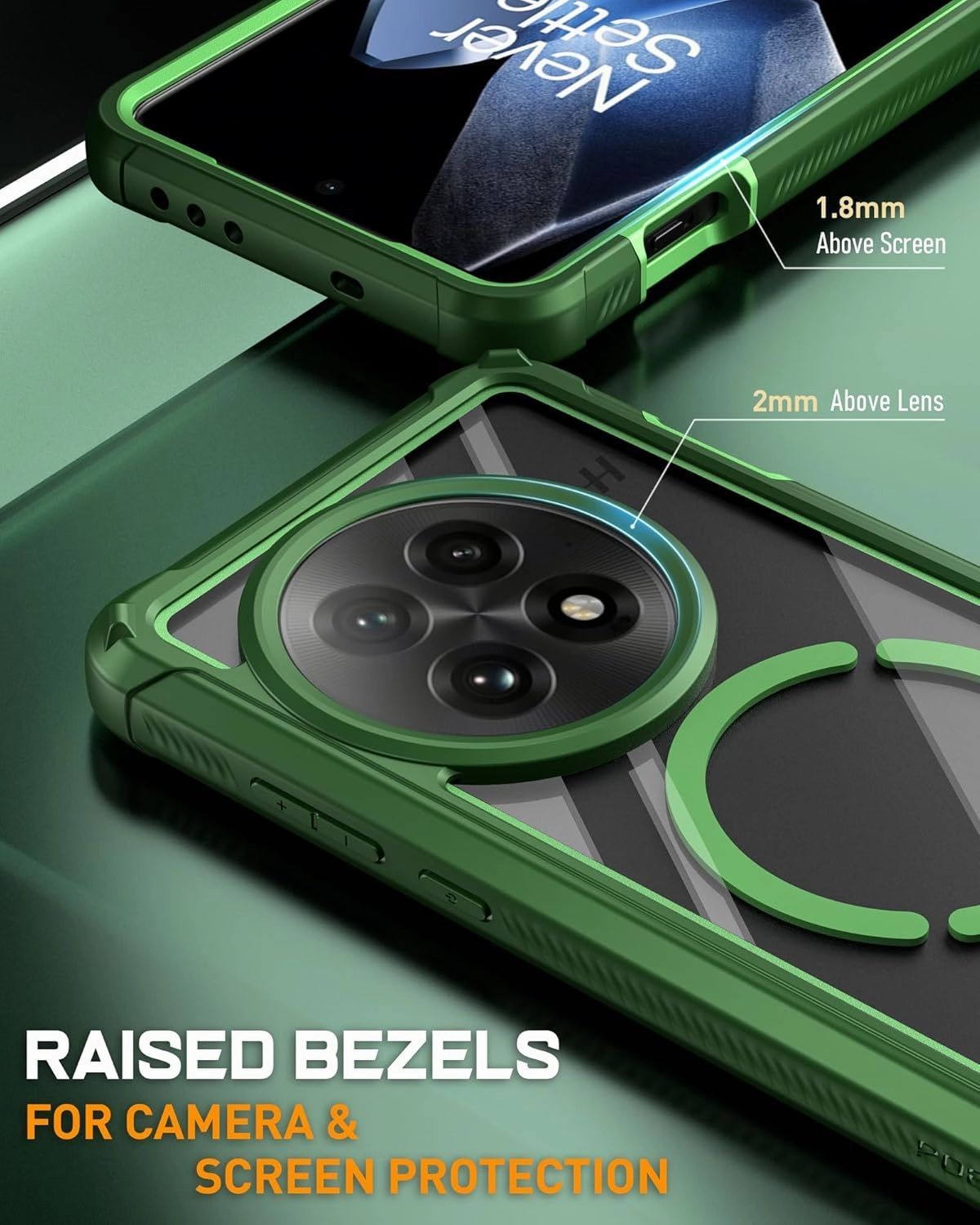 Poetic Guardian Case for OnePlus 13 5G, Built-in Screen Protector [Work with Fingerprint ID], [2 Front Frame] Full Body Shockproof Rugged Clear Cover Case, Green/Clear