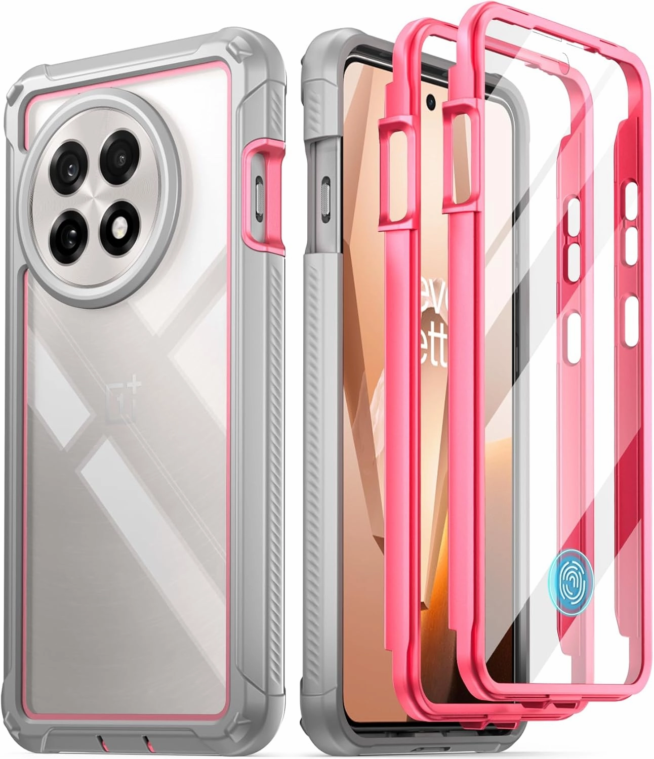 Poetic Guardian Case for OnePlus 13R 5G (2025), Built-in Screen Protector [Work with Fingerprint ID], [2 Front Frames] [20FT Mil-Grade Drop Tested] Full Body Shockproof Clear Cover Case, Pink/Clear