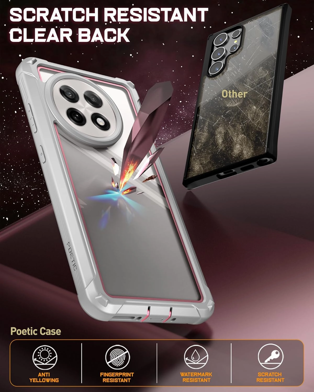 Poetic Guardian Case for OnePlus 13R 5G (2025), Built-in Screen Protector [Work with Fingerprint ID], [2 Front Frames] [20FT Mil-Grade Drop Tested] Full Body Shockproof Clear Cover Case, Pink/Clear