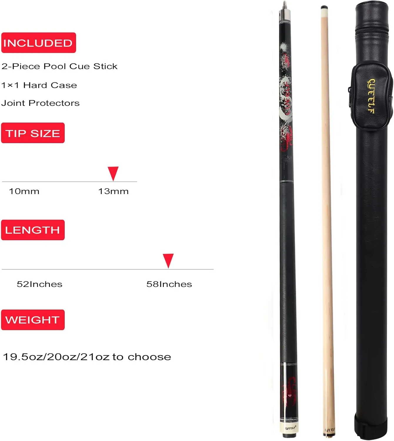 Pool Cue Stick,Billiard Cue Sticks with Hard Case Low Deflection Shaft Professional Billiard Pool Cues Sticks 19.5-21 oz cue Stick