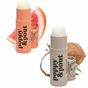 Poppy & Pout Jumbo Lip Balm 2 Pack, All Natural Lip Balms & Moisturizers, Hydrates with Beeswax, Vitamin E, Organic Coconut, Island Coconut & Pink Grapefruit