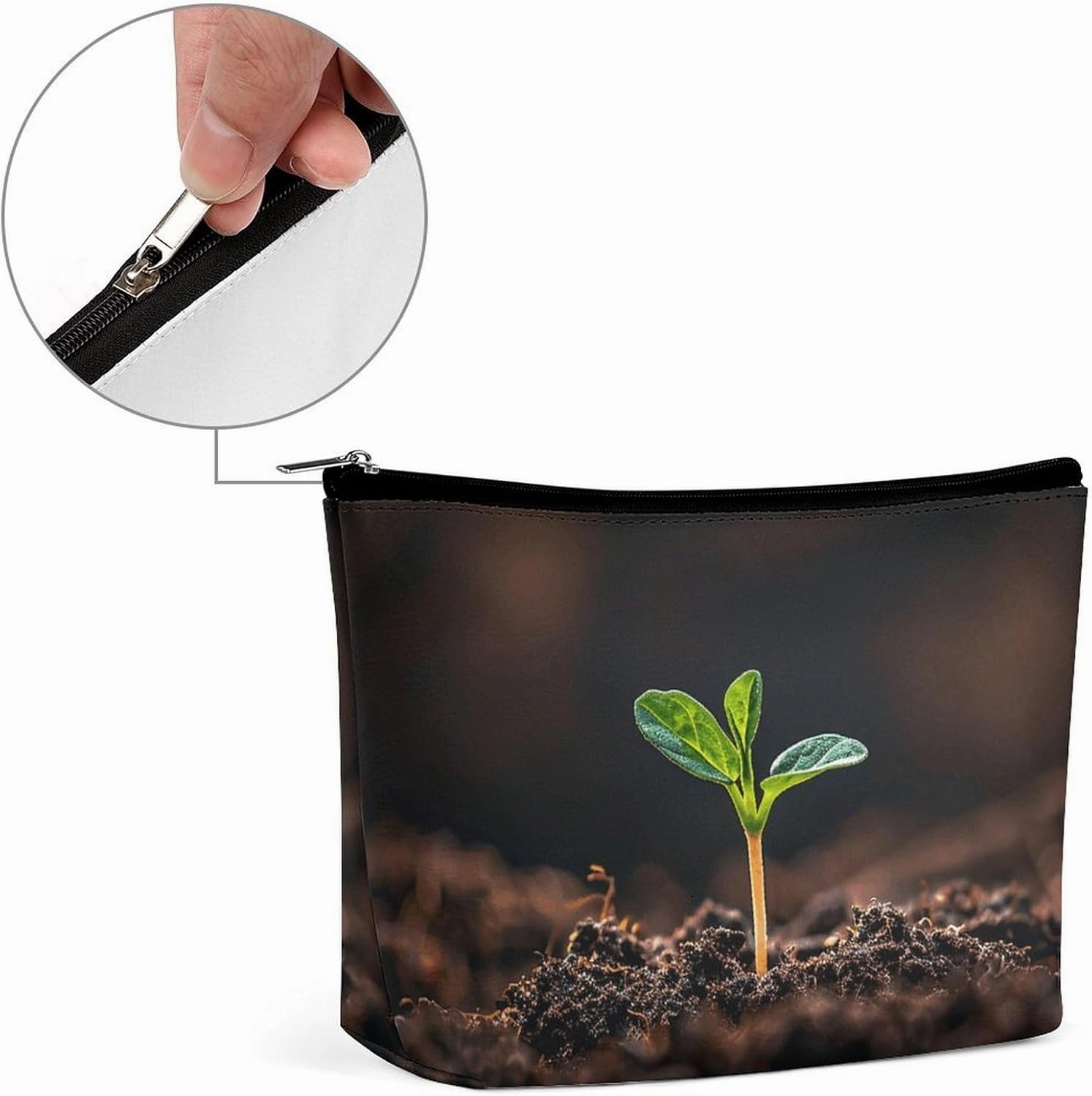 Portable Small Cosmetic Bag Cute Travel Makeup Bag A Seedling Sprouts Waterproof Toiletry Bag for Women
