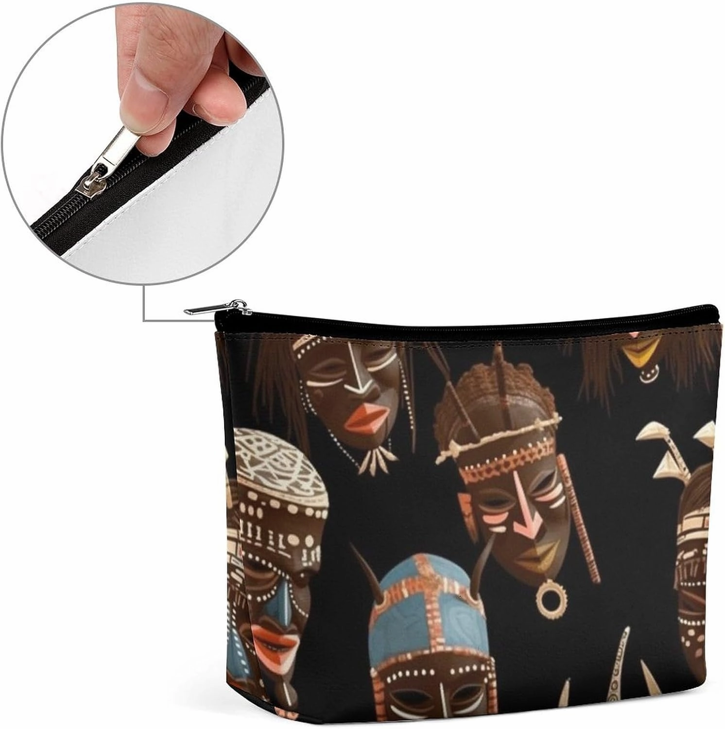 Portable Small Cosmetic Bag Cute Travel Makeup Bag African Ritual Ethnic Tribal Waterproof Toiletry Bag for Women