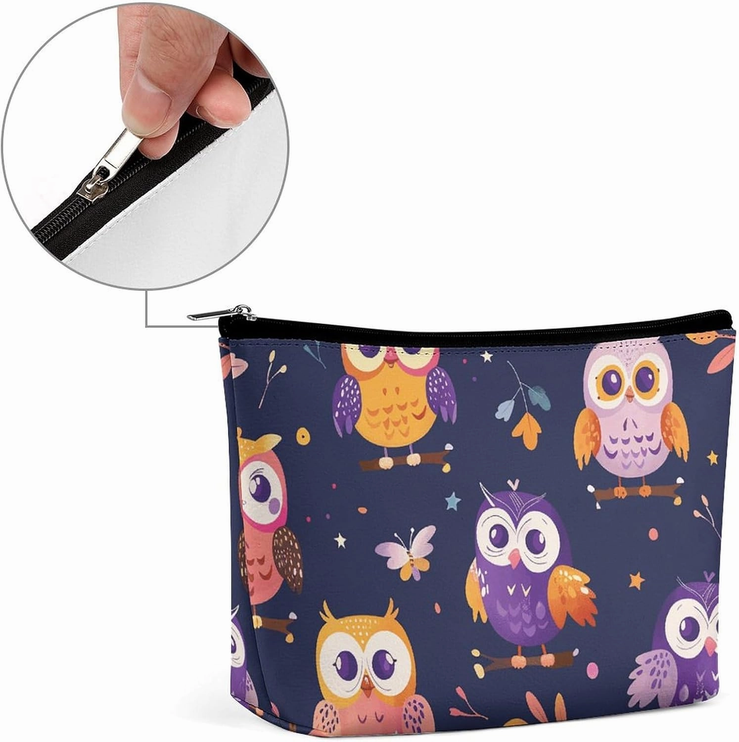 Portable Small Cosmetic Bag Cute Travel Makeup Bag Cartoon Owl Pattern Waterproof Toiletry Bag for Women