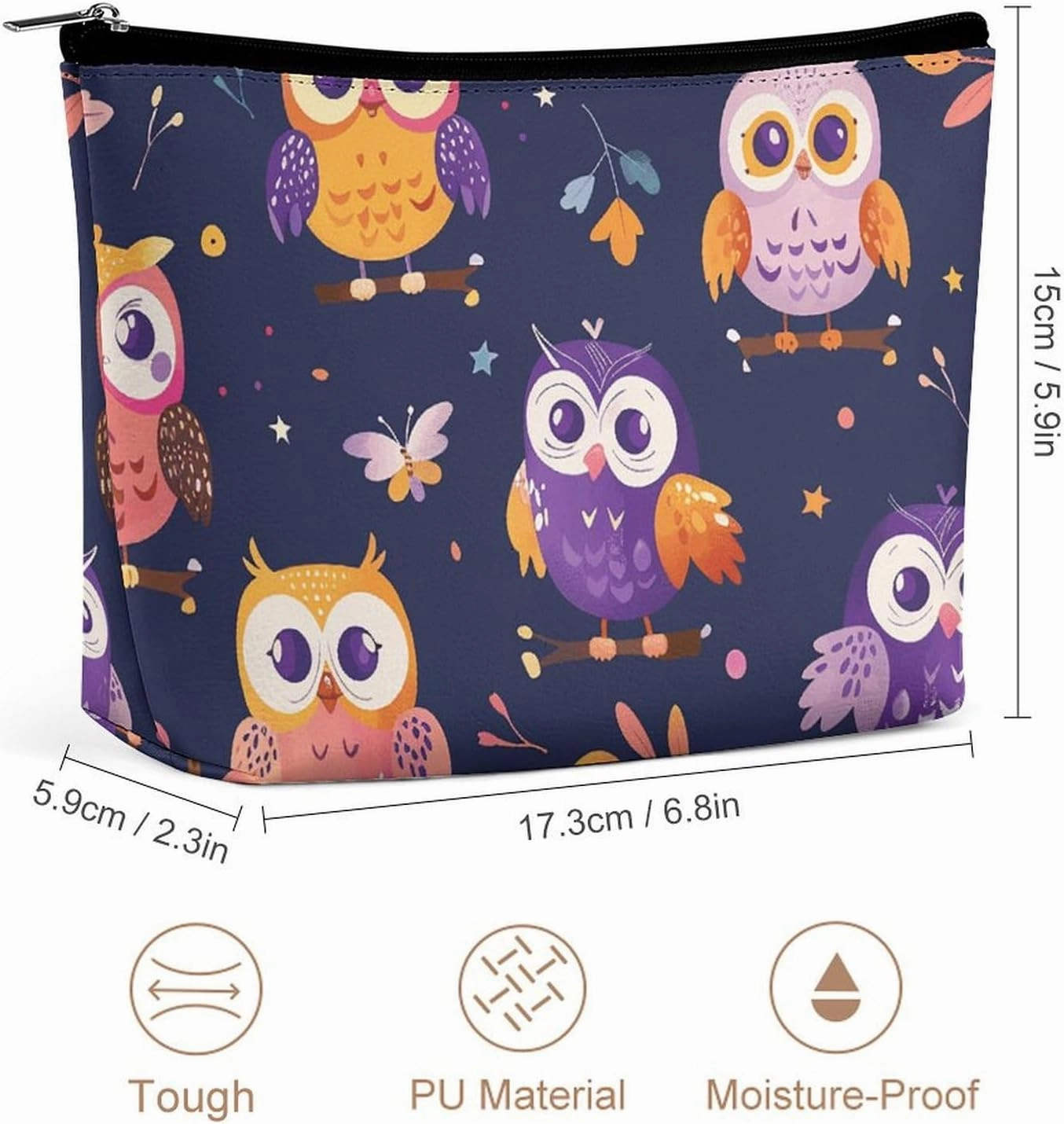 Portable Small Cosmetic Bag Cute Travel Makeup Bag Cartoon Owl Pattern Waterproof Toiletry Bag for Women