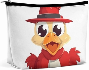 Portable Small Cosmetic Bag Cute Travel Makeup Bag Chicken Wearing Hat Waterproof Toiletry Bag for Women