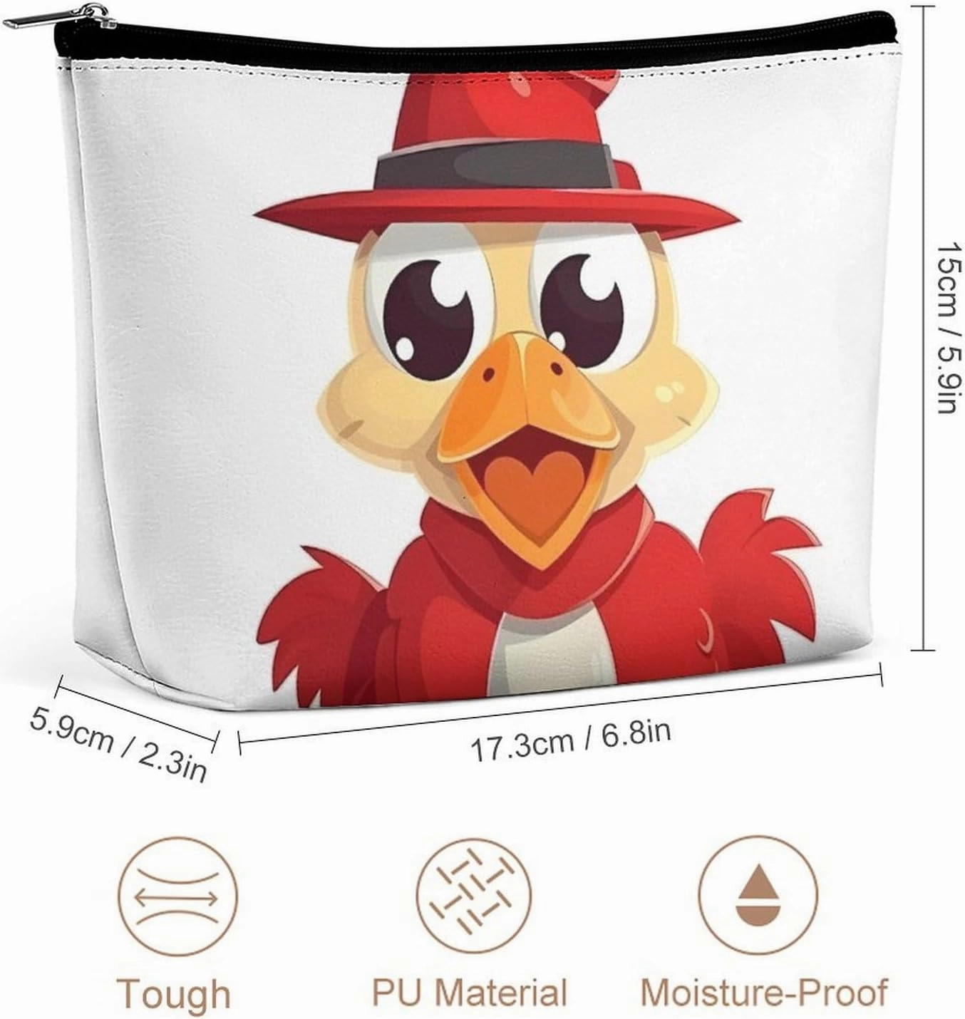 Portable Small Cosmetic Bag Cute Travel Makeup Bag Chicken Wearing Hat Waterproof Toiletry Bag for Women