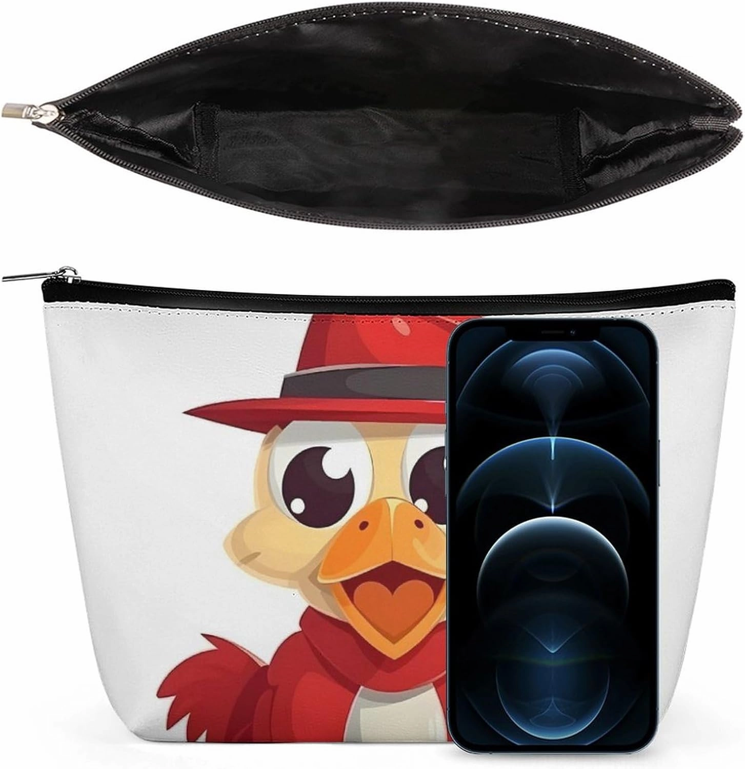 Portable Small Cosmetic Bag Cute Travel Makeup Bag Chicken Wearing Hat Waterproof Toiletry Bag for Women