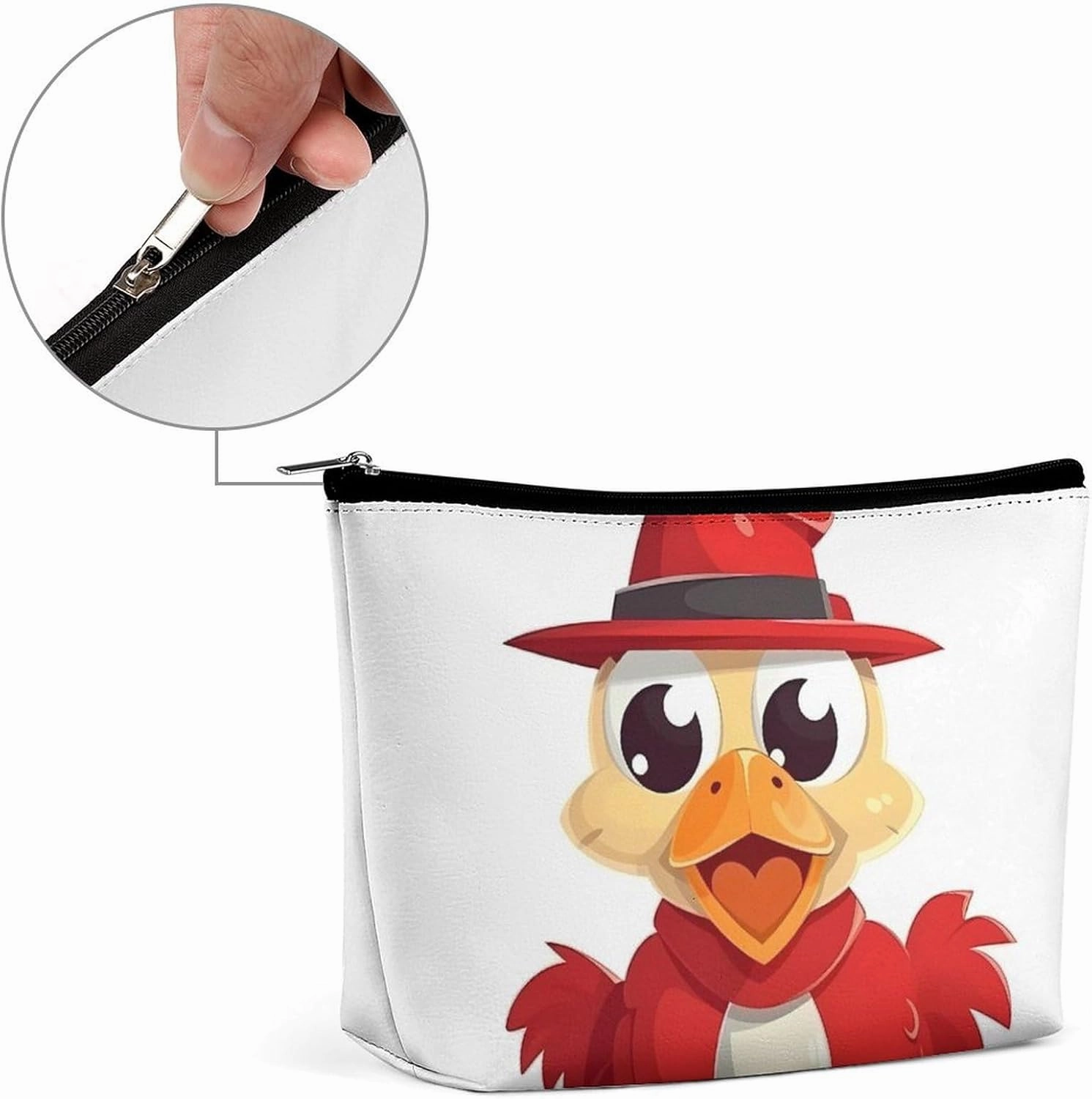 Portable Small Cosmetic Bag Cute Travel Makeup Bag Chicken Wearing Hat Waterproof Toiletry Bag for Women