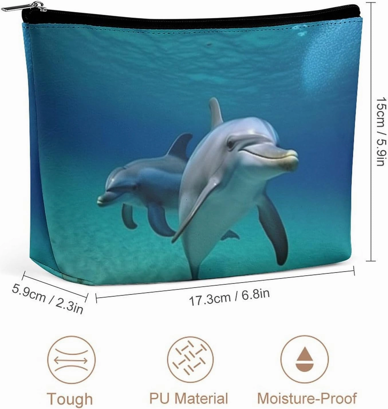 Portable Small Cosmetic Bag Cute Travel Makeup Bag Dolphins Underwater Waterproof Toiletry Bag for Women