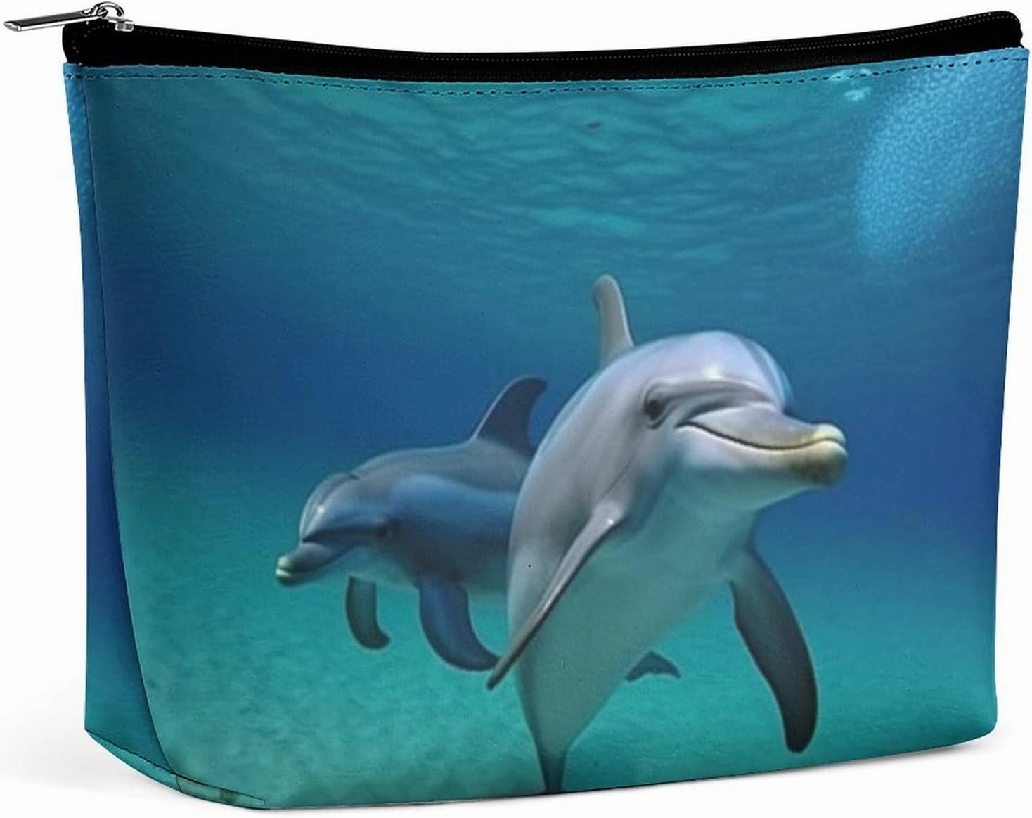 Portable Small Cosmetic Bag Cute Travel Makeup Bag Dolphins Underwater Waterproof Toiletry Bag for Women