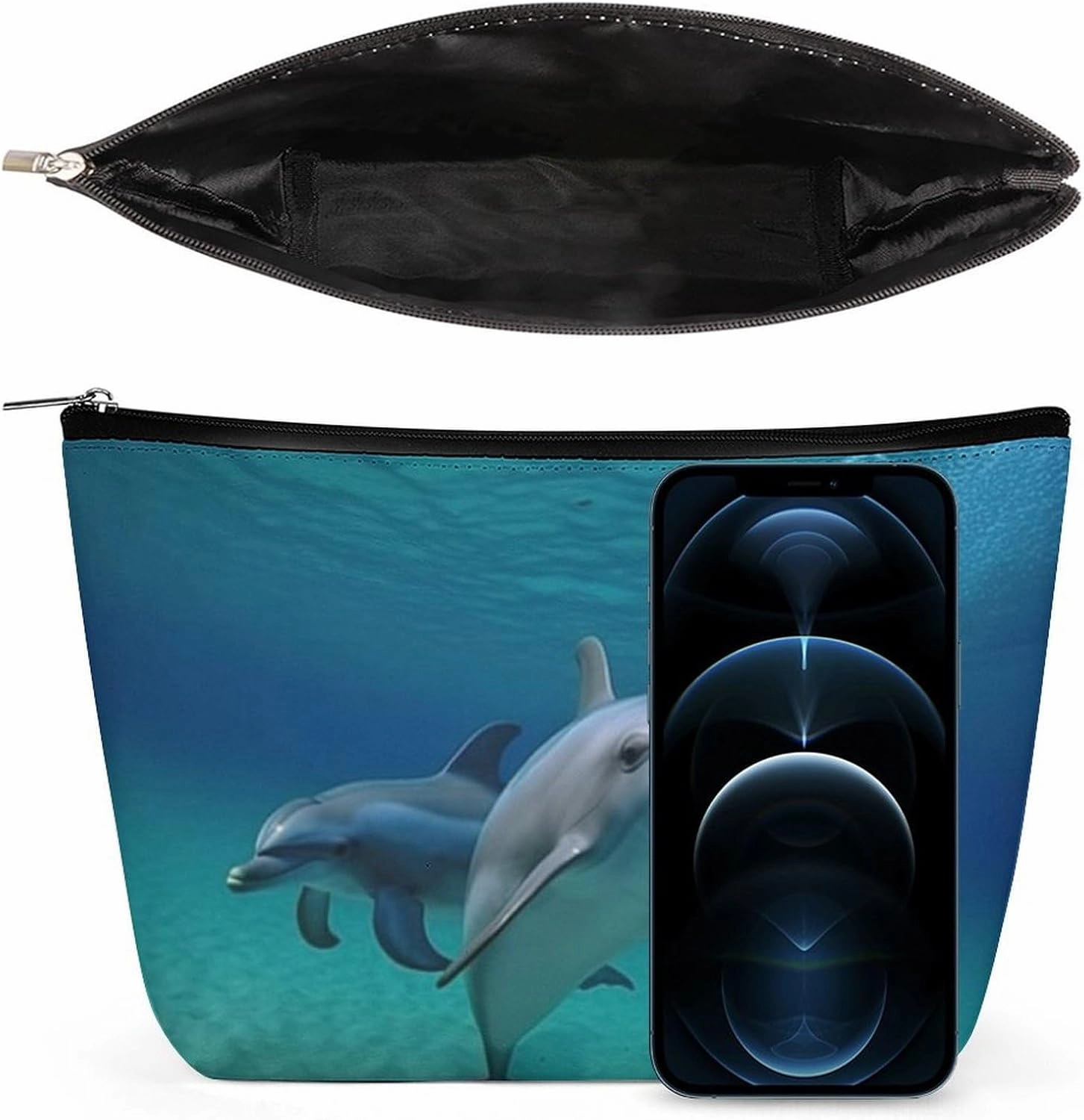Portable Small Cosmetic Bag Cute Travel Makeup Bag Dolphins Underwater Waterproof Toiletry Bag for Women