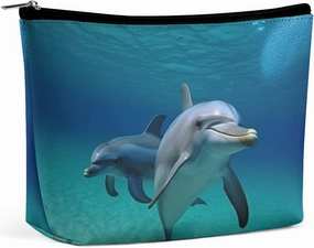 Portable Small Cosmetic Bag Cute Travel Makeup Bag Dolphins Underwater Waterproof Toiletry Bag for Women
